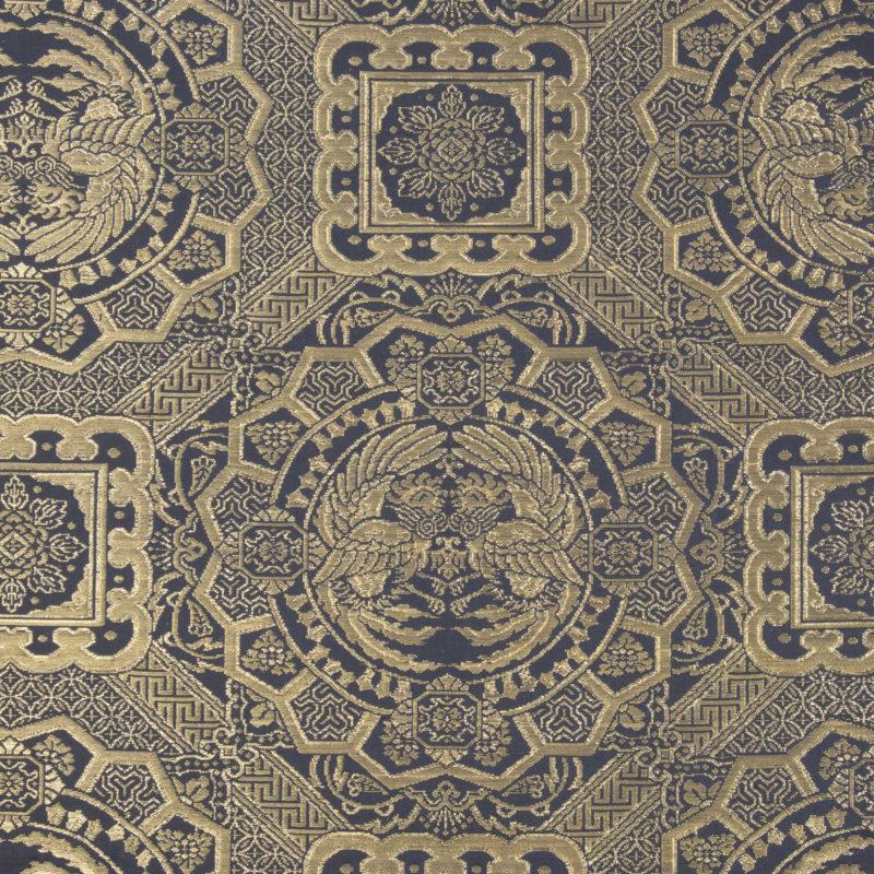 A length of Chinese gold and blue silk brocade 3