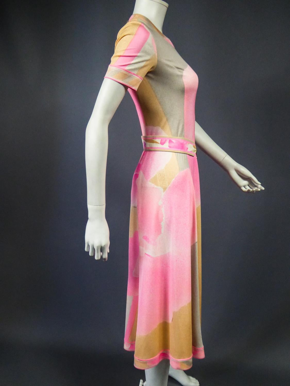 Beige A Léonard Dress in Printed Silk Jersey French Circa 2000