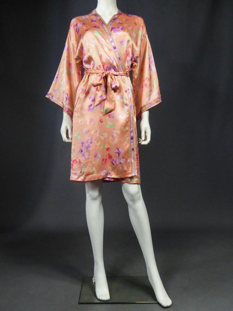A Léonard Japaneseinspired Interior Robe in Printed Silk Satin Circa
