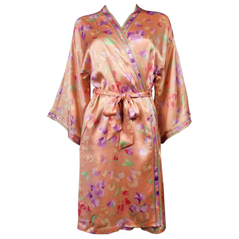 A Léonard Japaneseinspired Interior Robe in Printed Silk Satin Circa
