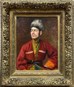 Antique French Signed Oil, Portrait of a Cossack, Original Frame