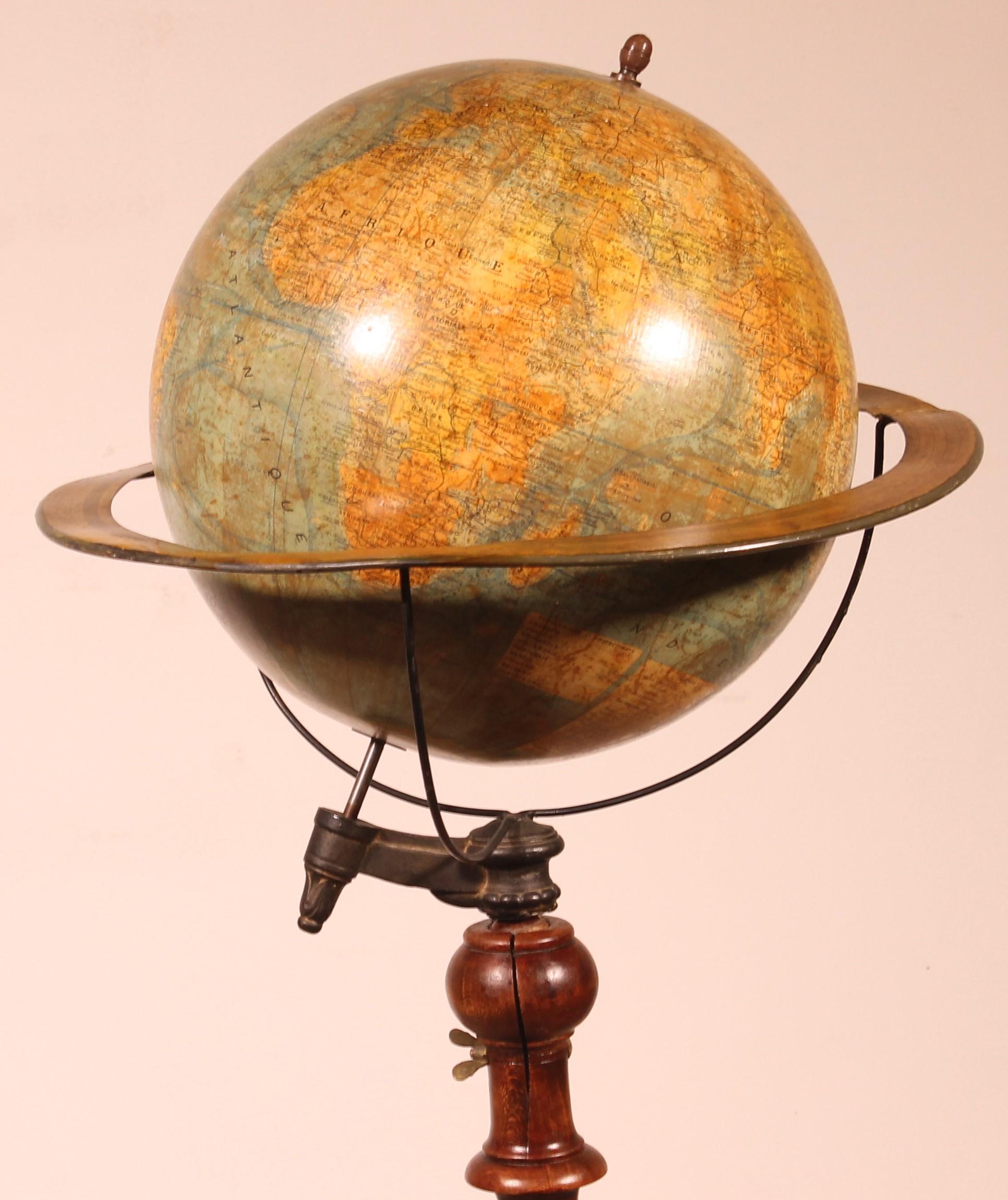 Paper A Library Terrestrial Globe On Stand From J.forest Paris From The 19th Century For Sale