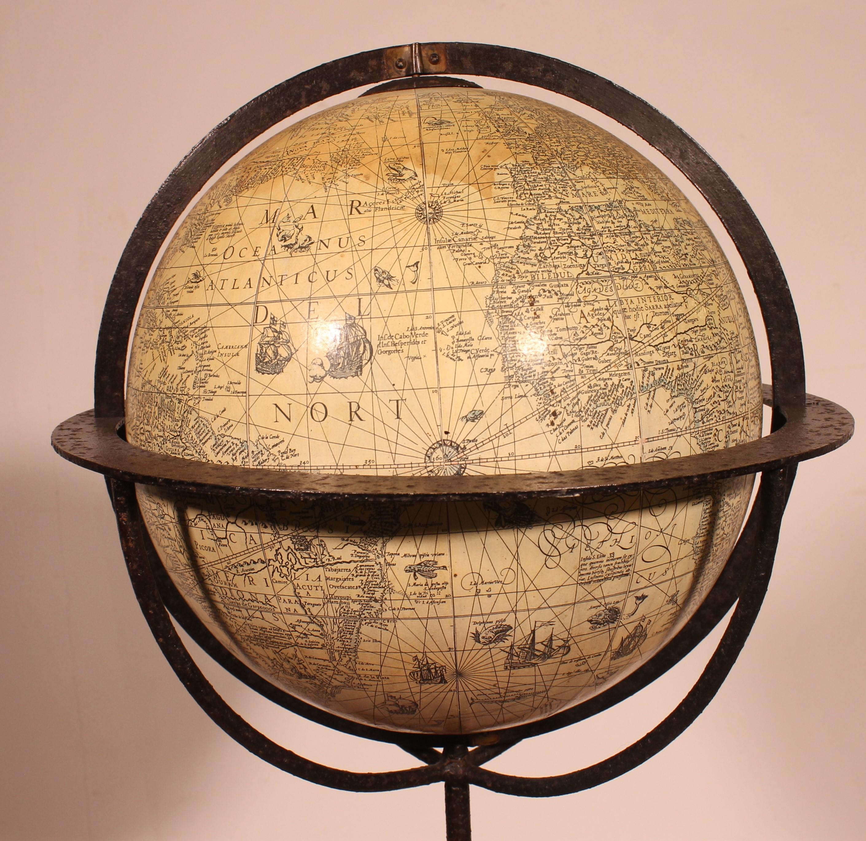 20th Century A Library Terrestrial Globe With Wrought Iron Base For Sale