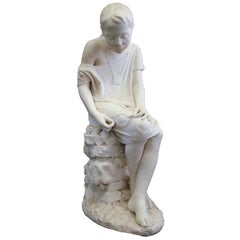 Antique A Life Size Marble by Salvatore Albano "Girl Sewing"