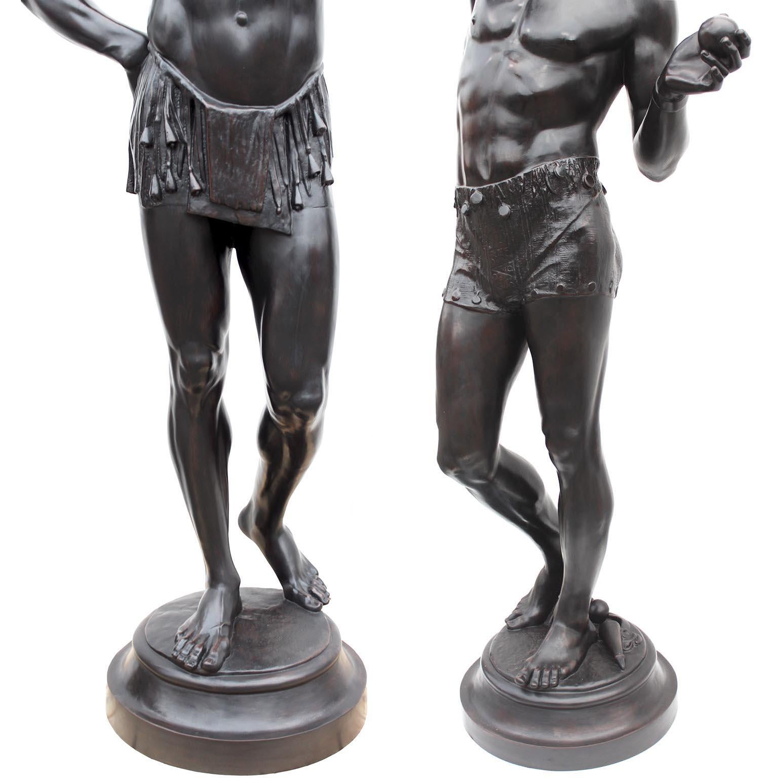 A Life-Size Pair French Cast-Iron Torchères Sculptures Juggler & Serpent Charmer For Sale 11