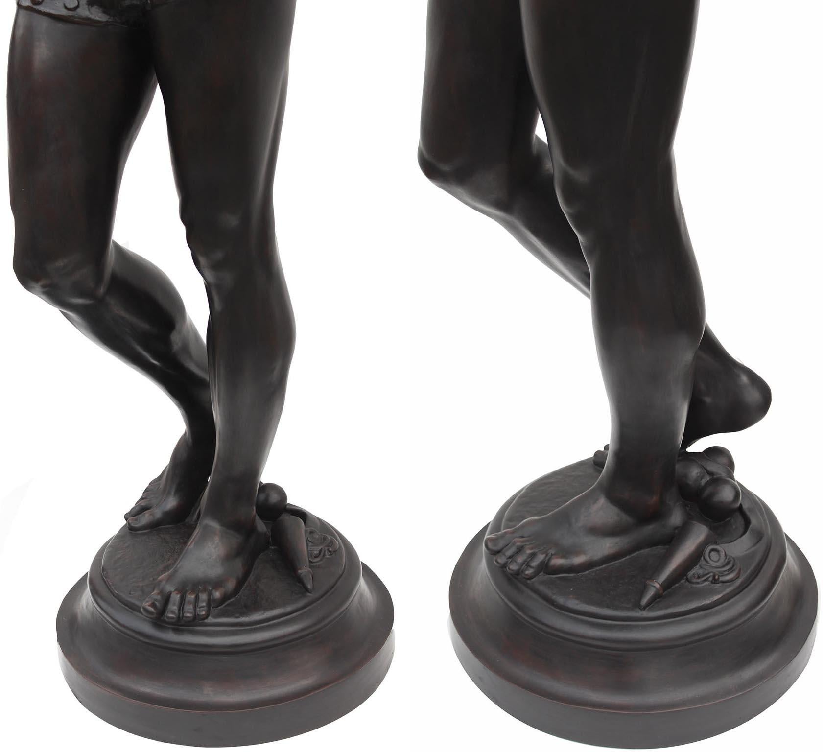 A Life-Size Pair French Cast-Iron Torchères Sculptures Juggler & Serpent Charmer For Sale 12