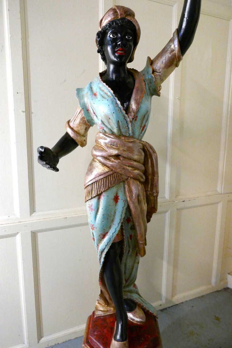 Life Size Pair of Italian Carved Wooden Statues of Nubian Slaves For