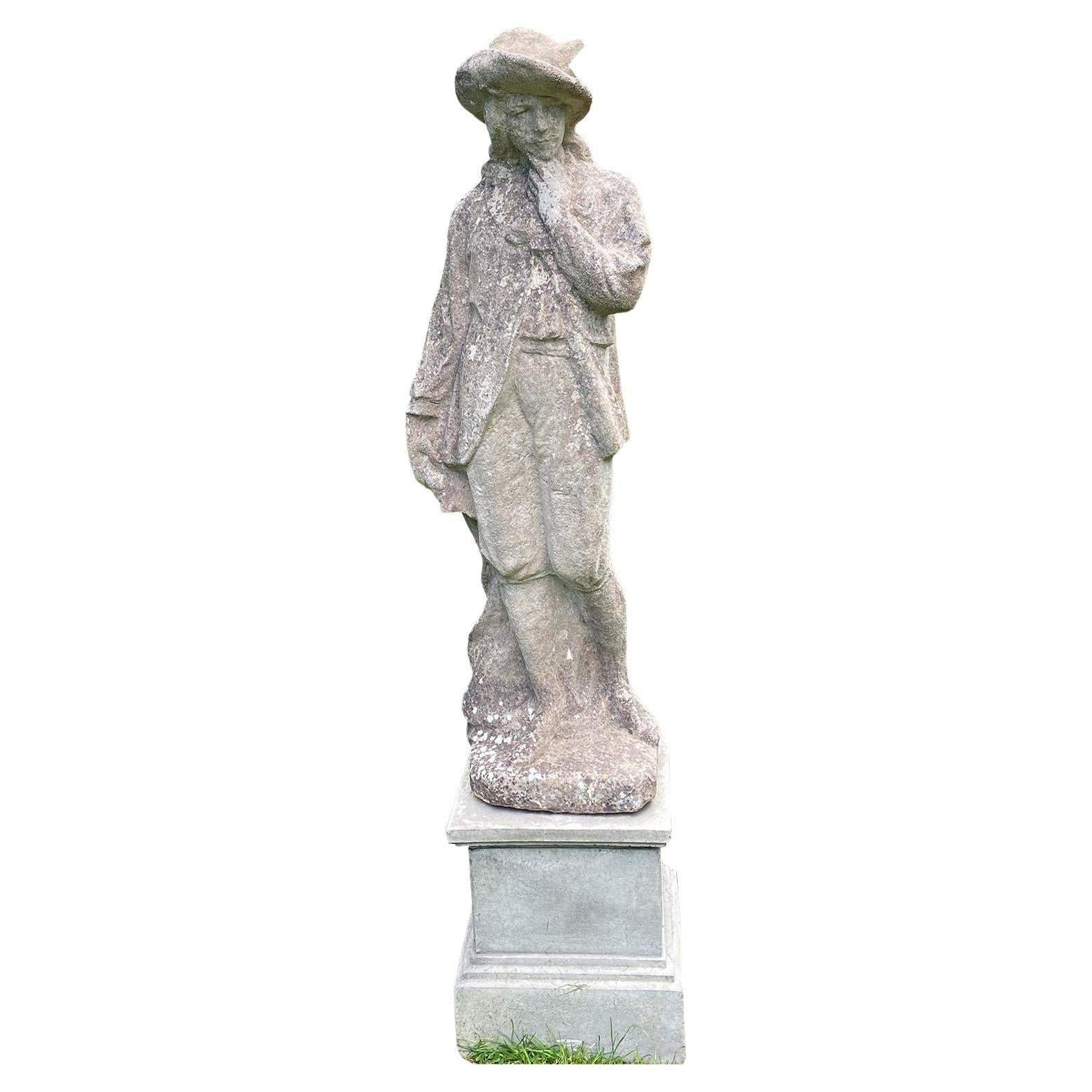 Statue en pierre de composition grandeur nature d'un chasseur gentilhomme en vente