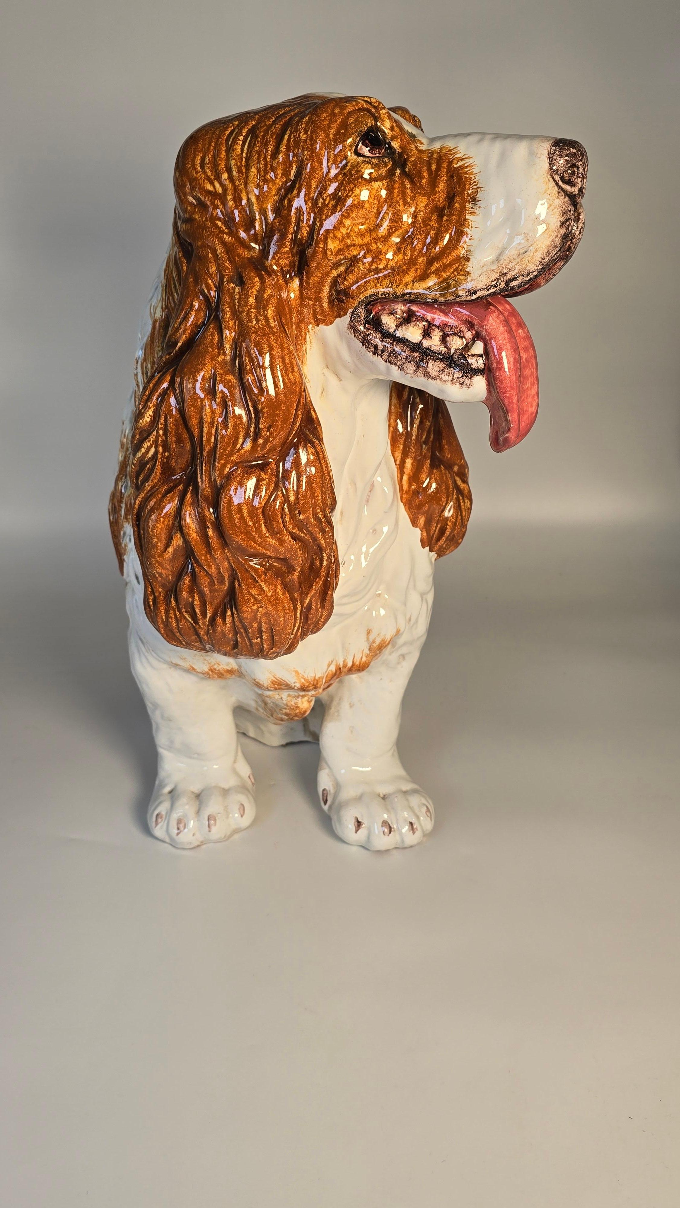 A life sized glazed terracotta spaniel gun dog sculpture/figure Italian C 1950 For Sale 6