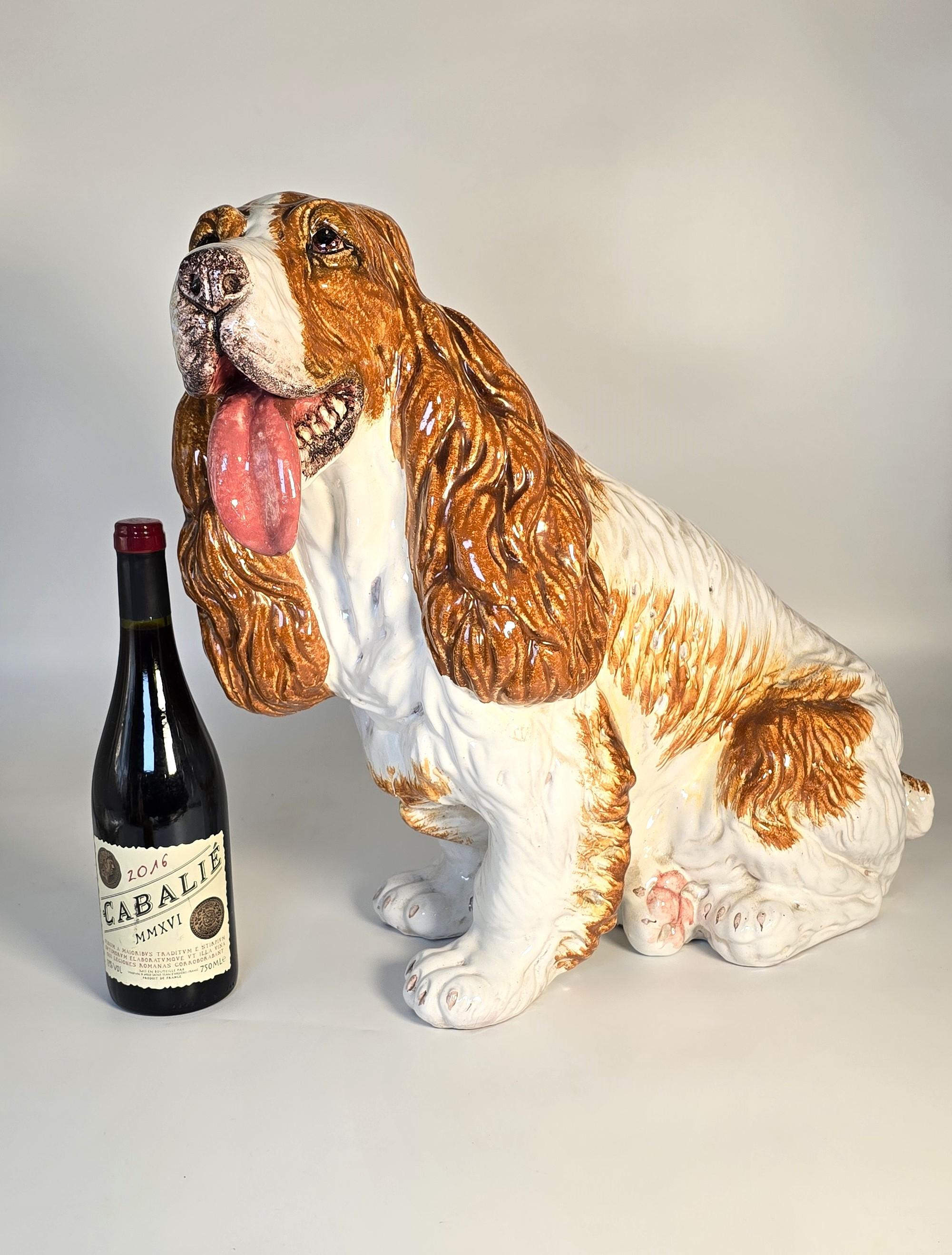 A life sized glazed terracotta spaniel gun dog sculpture/figure Italian C 1950 For Sale 9