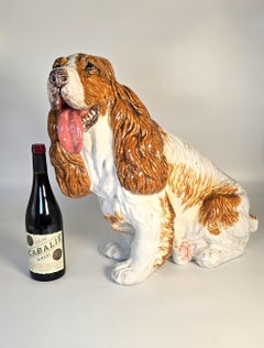 A life sized glazed terracotta spaniel gun dog sculpture/figure Italian C 1950
