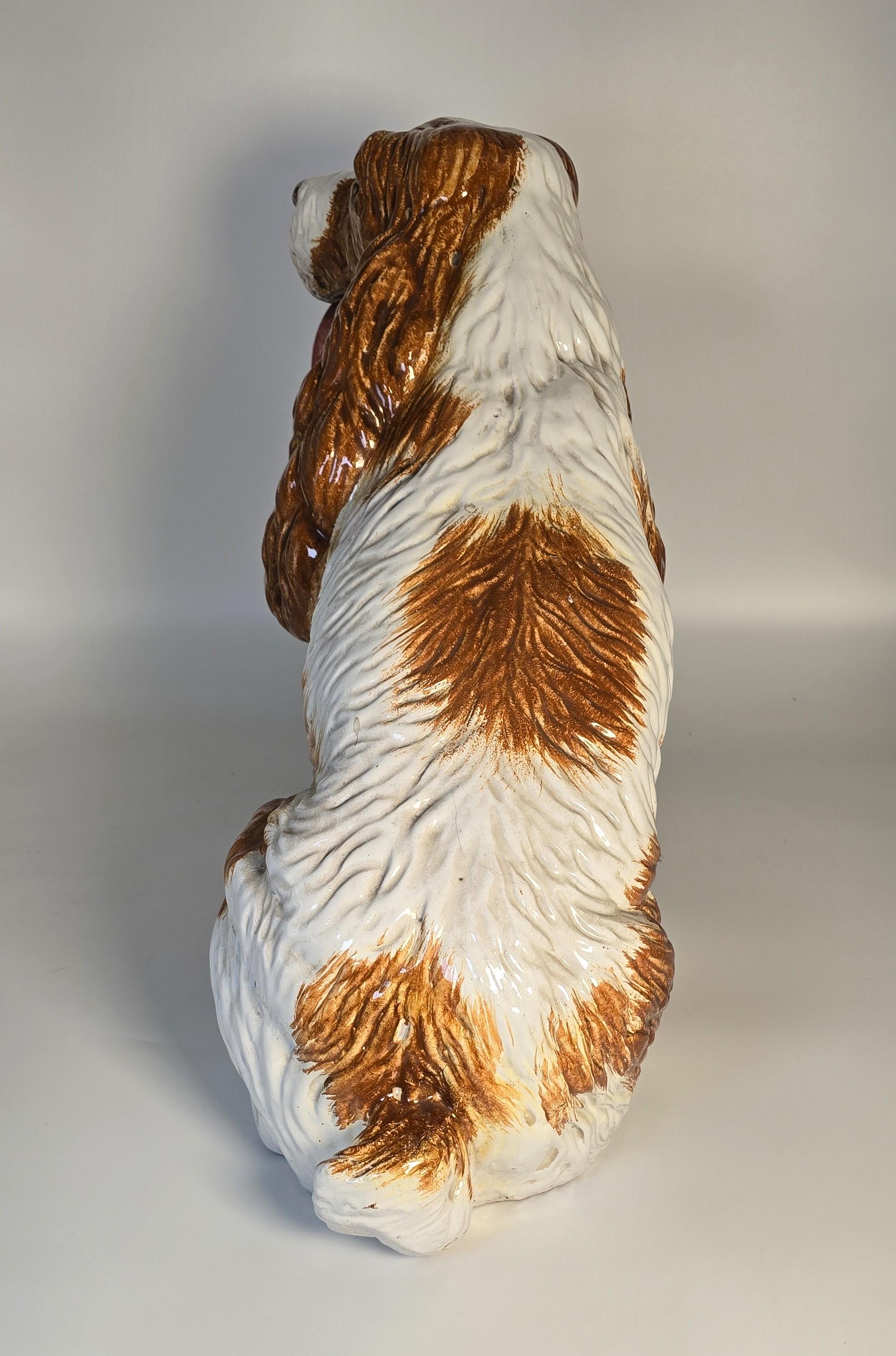 A life sized glazed terracotta spaniel gun dog sculpture/figure Italian C 1950 In Good Condition For Sale In Central England, GB