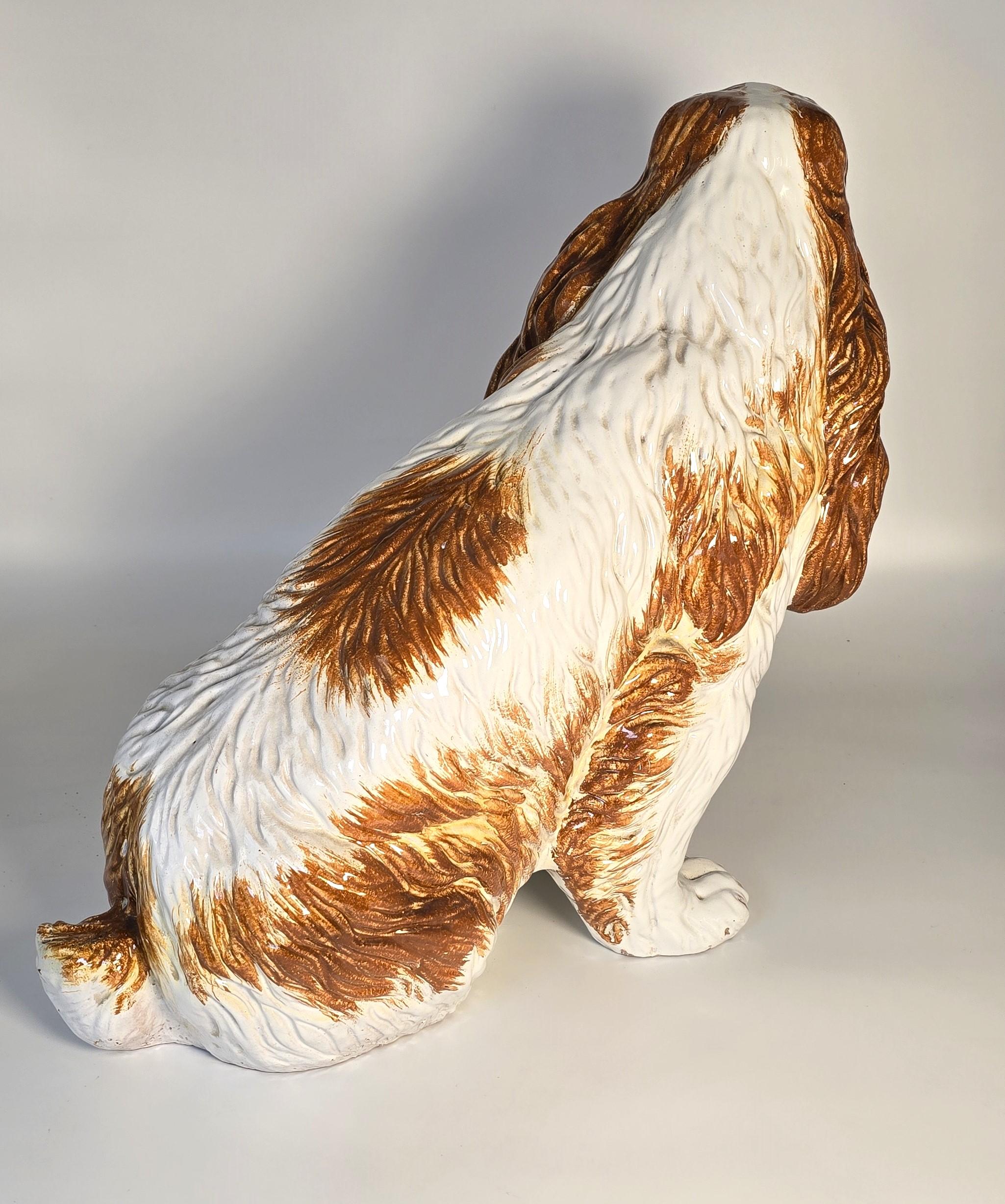 20th Century A life sized glazed terracotta spaniel gun dog sculpture/figure Italian C 1950 For Sale