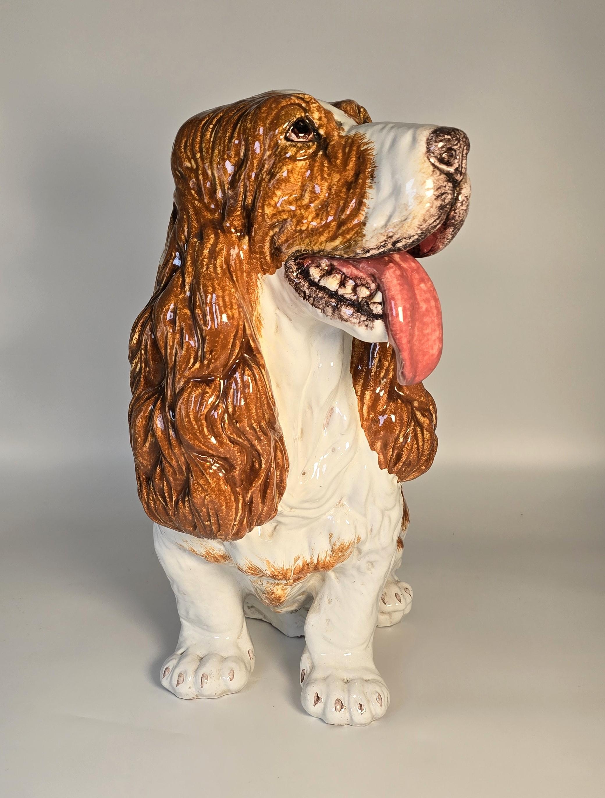 A life sized glazed terracotta spaniel gun dog sculpture/figure Italian C 1950 For Sale 2