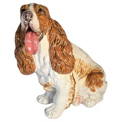 A life sized glazed terracotta spaniel gun dog sculpture/figure Italian C 1950
