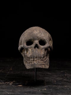 Lifesize 19 Th C Bronze Momento Mori Cast of a Human Skull.French Collection