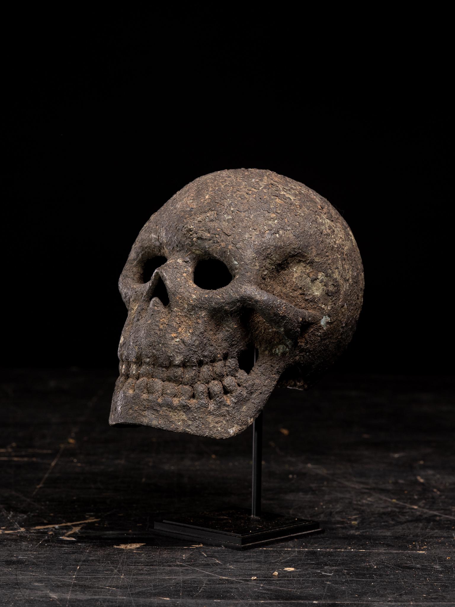 Hand-Crafted Lifesize 19 Th C Bronze Momento Mori Cast of a Human Skull.French Collection For Sale
