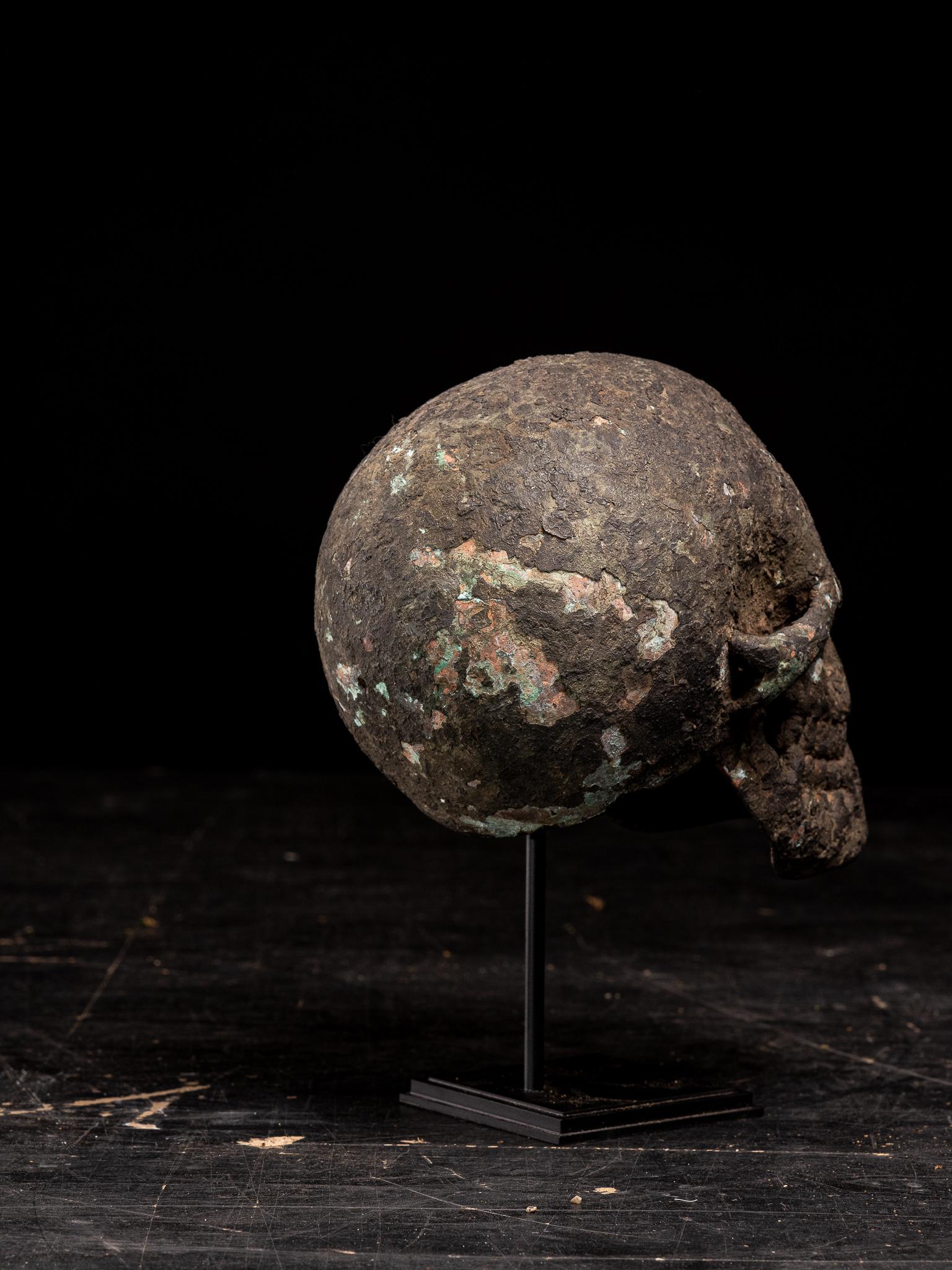 Lifesize 19 Th C Bronze Momento Mori Cast of a Human Skull.French Collection For Sale 2