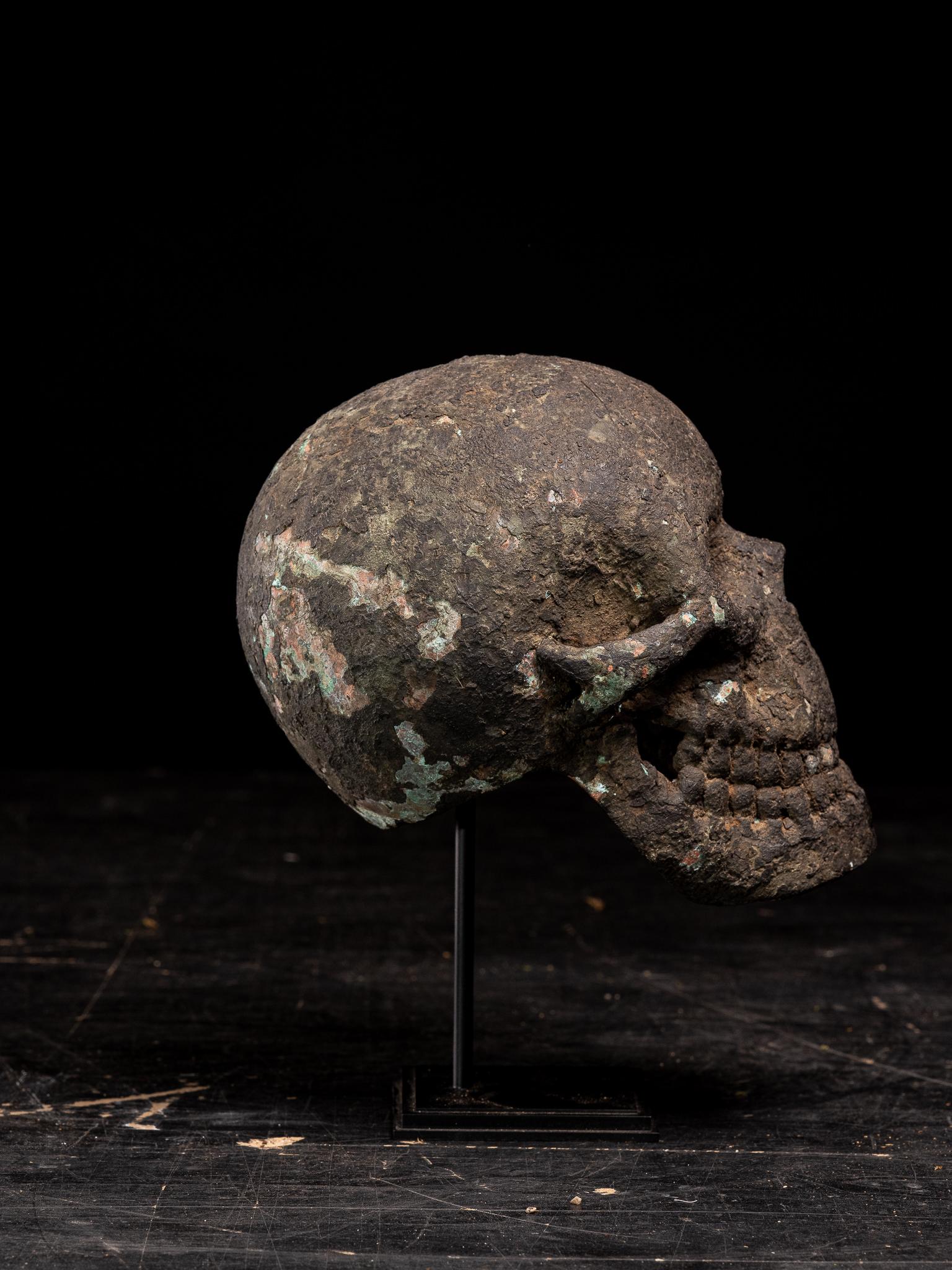 Lifesize 19 Th C Bronze Momento Mori Cast of a Human Skull.French Collection For Sale 3
