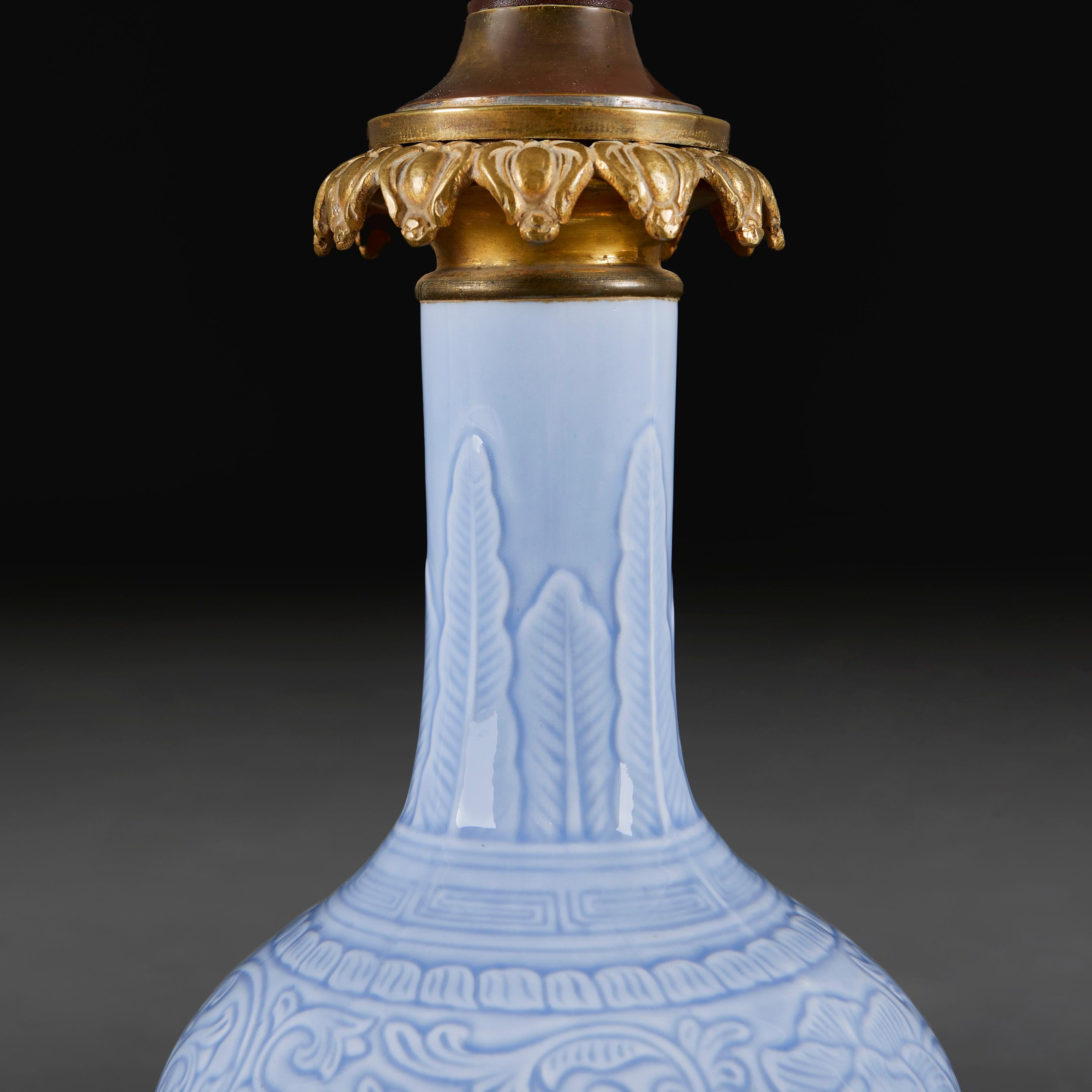 Chinese A Light Blue Celadon Glaze Vase as a Table Lamp For Sale