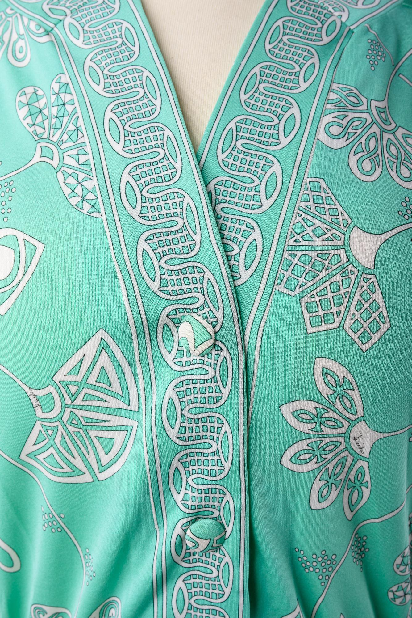 A light green printed silk jersey dress by Emilio Pucci - Italy Circa 1980 For Sale 3