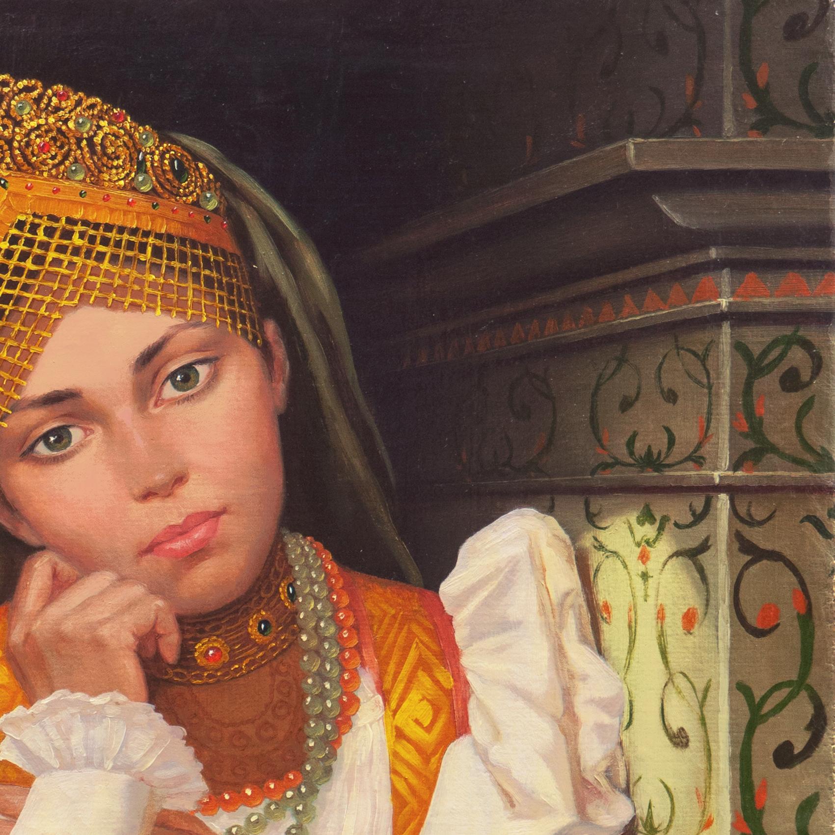 'Portrait of a Young Caucasian Woman', Traditional Folk Dress, Russian Orthodox - Realist Painting by A. Lihachev