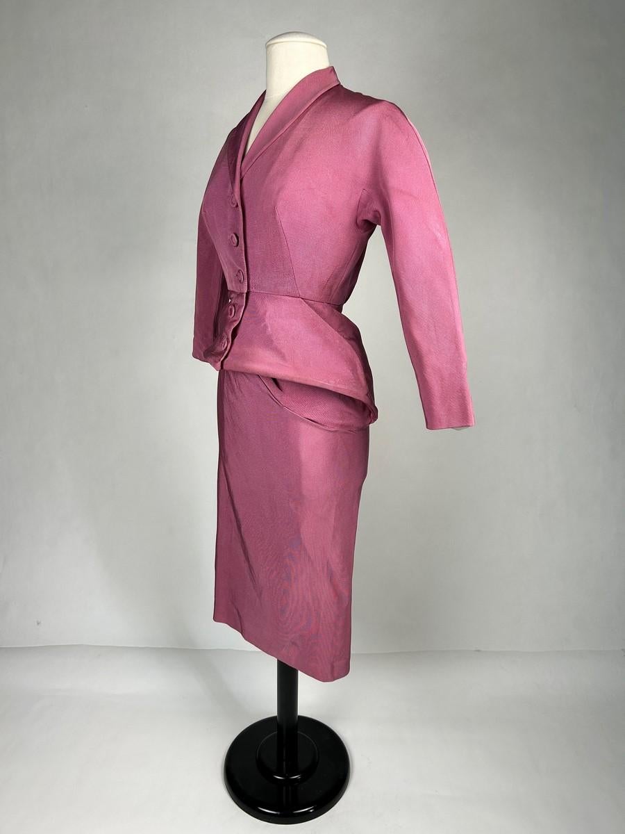 Pink A lilac silk Demi Couture Dress by Jacques Griffe - Paris Circa 1951 For Sale