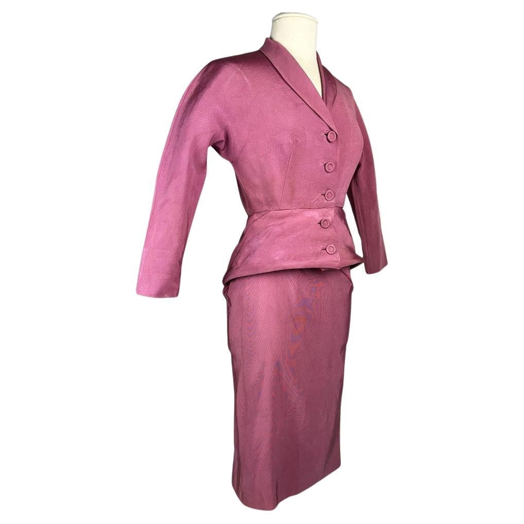 A lilac silk Demi Couture Dress by Jacques Griffe - Paris Circa 1951 For Sale