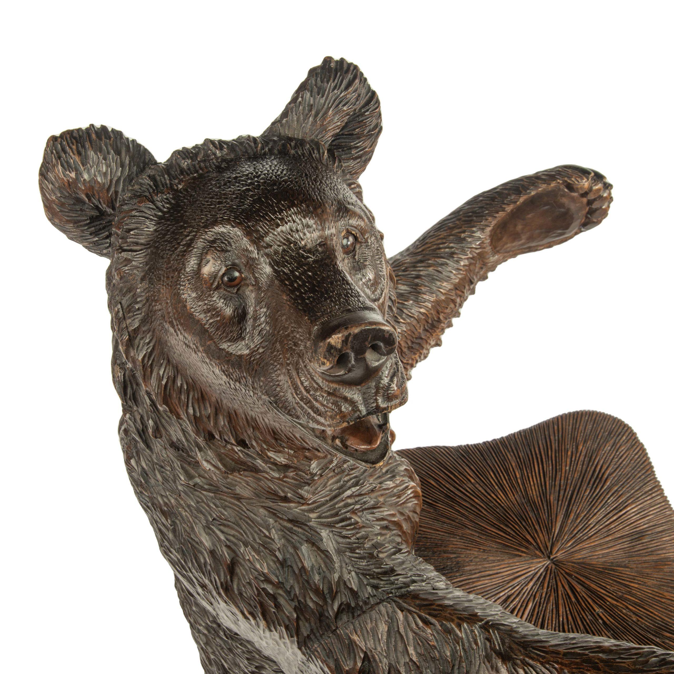 Late 19th Century Linden Wood ’Black Forest’ Bear Armchair from Peter Trauffer