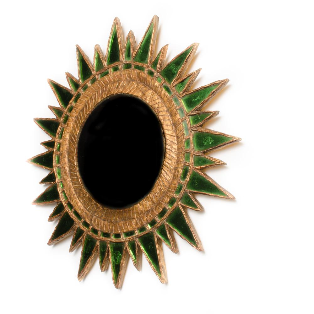 A sunburst Convex Mirror, in the style of Line Vautrin In Good Condition For Sale In Philadelphia, PA