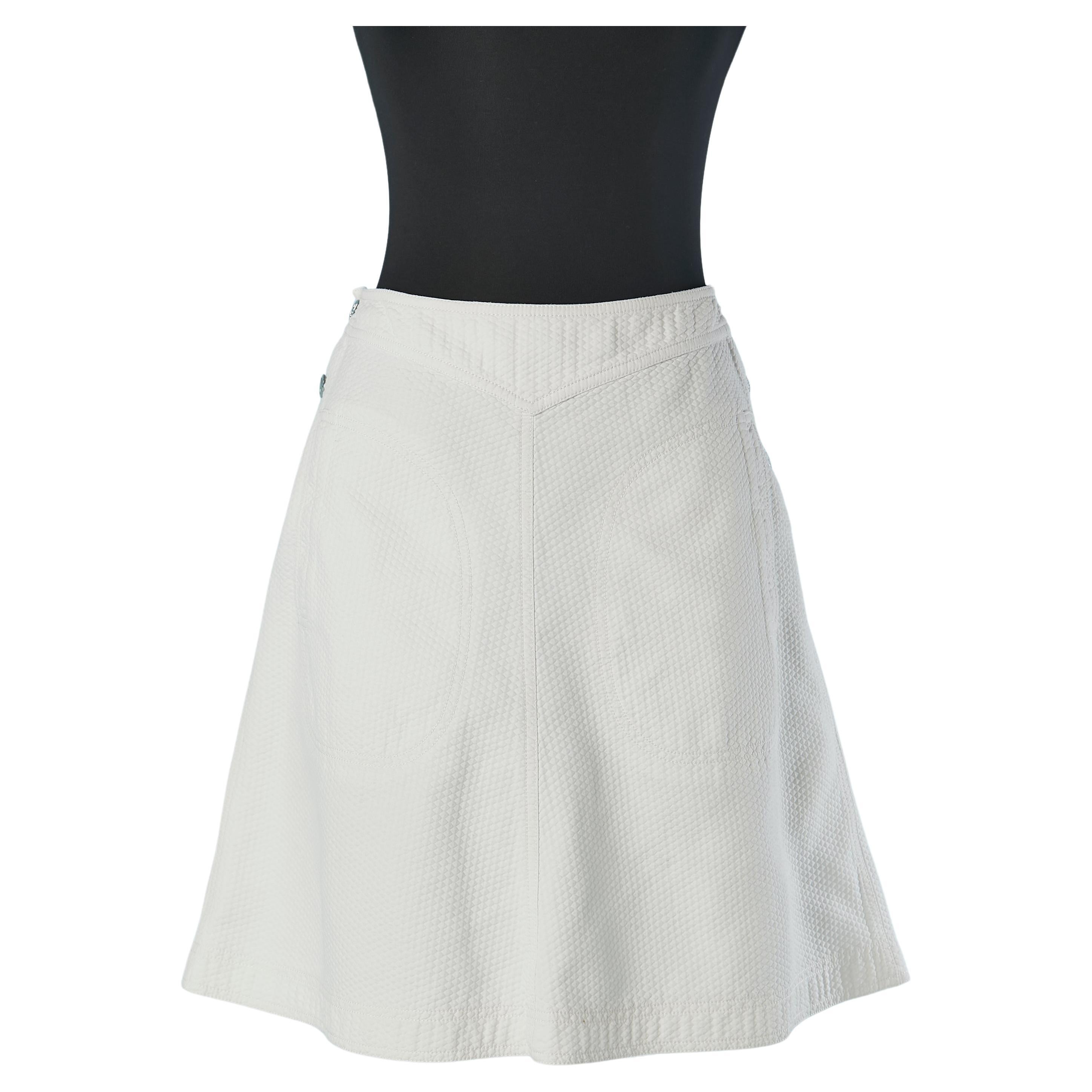 A-Line white cotton "Piqué" skirt with adjustable waist Courrèges  For Sale