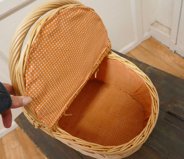 Lined Oval Wicker Picnic Basket For Sale at 1stDibs