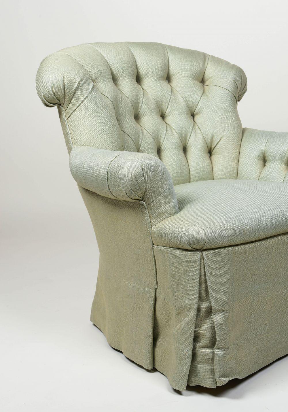 Linen-Upholstered Armchair In Excellent Condition In New York, NY