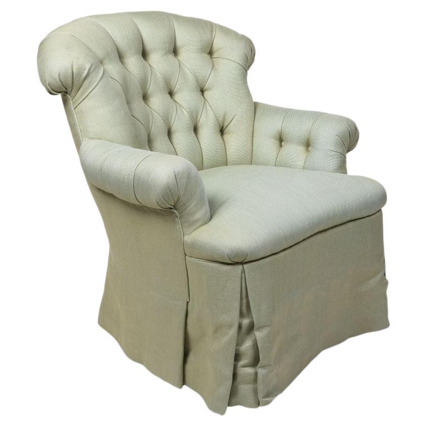 Antique French Country Style Upholstered Linen Open Armchair at 1stDibs