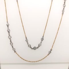 A Link Bezel Diamonds by the Yard Necklace 36" in Length 18K White & Yellow Gold