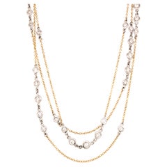 A Link Bezel Diamonds by the Yard Necklace 36" in Length 18K White & Yellow Gold