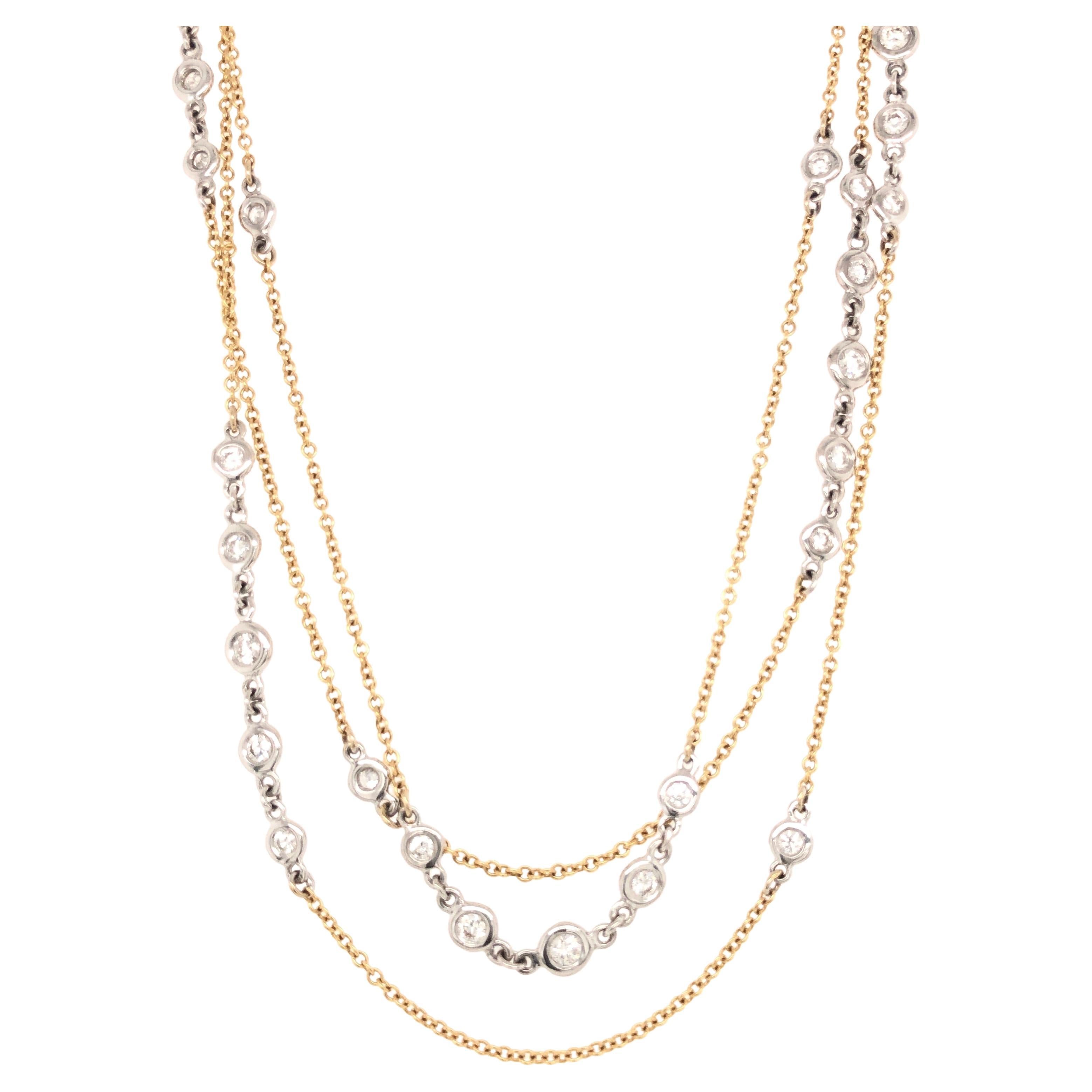 Halskette 36" in Länge aus 18 Karat Weiß- und Gelbgold mit Gliederlünette und Diamanten im Angebot
