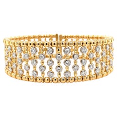 Link Collection Bezel Set Beaded Etruscan Style Cuff Diamond Bracelet 1.39cts