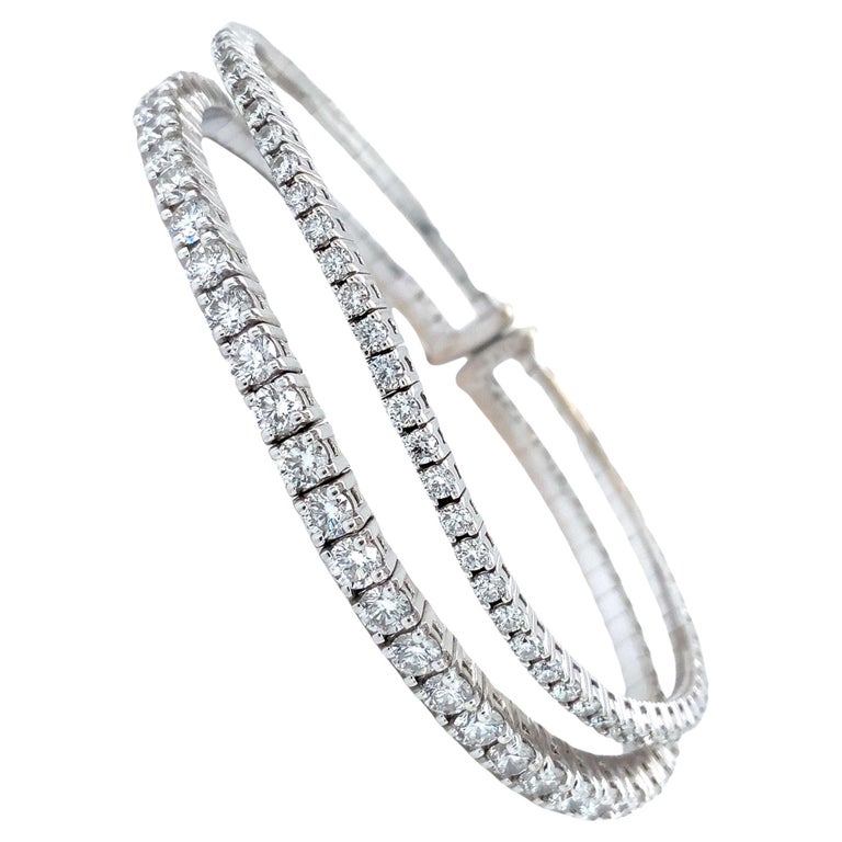 Link Double Row Wave Diamond 4.47 Carat TW Flexible Cuff Bracelet Set