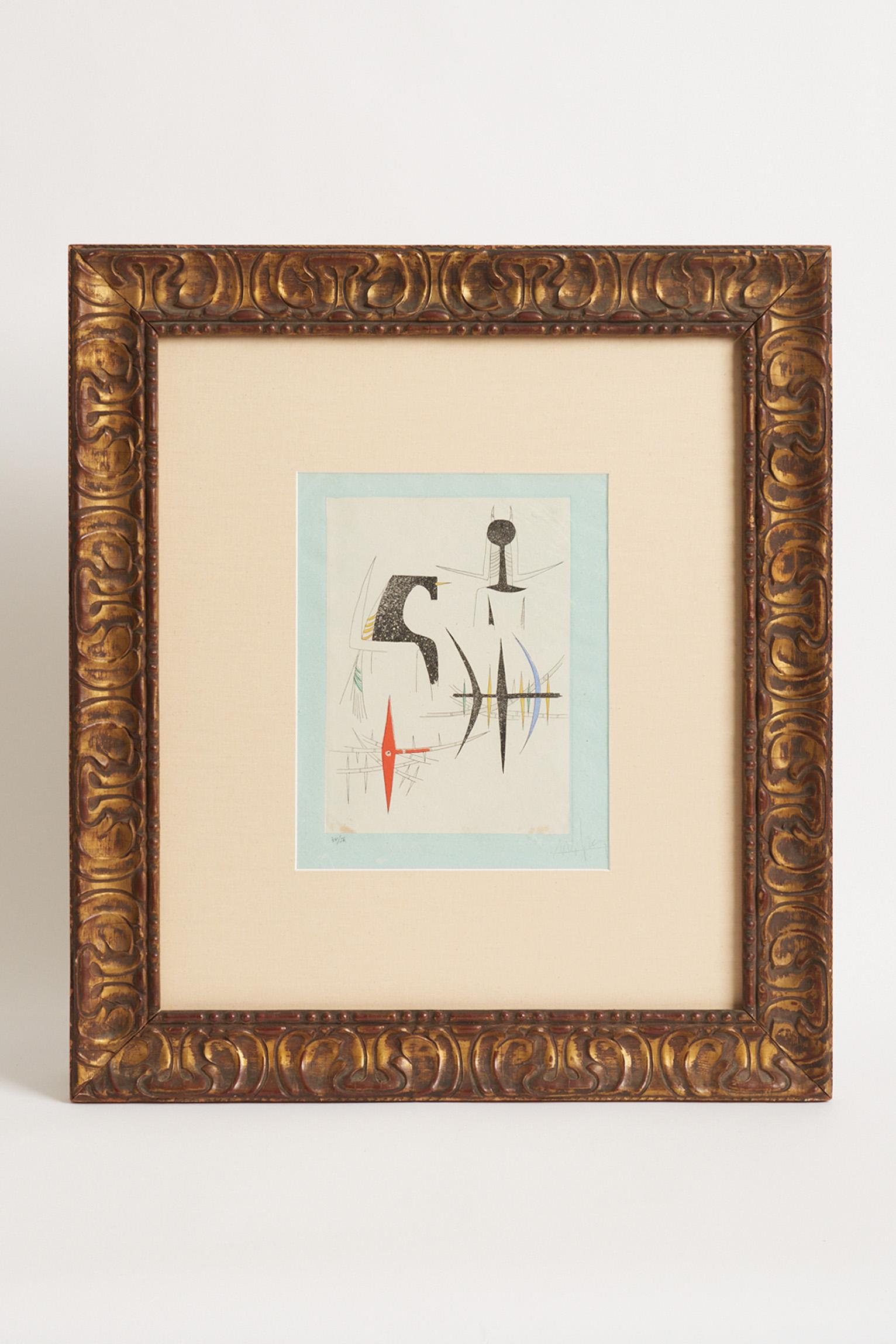 A polychrome lithograph by Wilfredo Lam (1902-1982).
Hand signed in pencil and numbered 34/56.