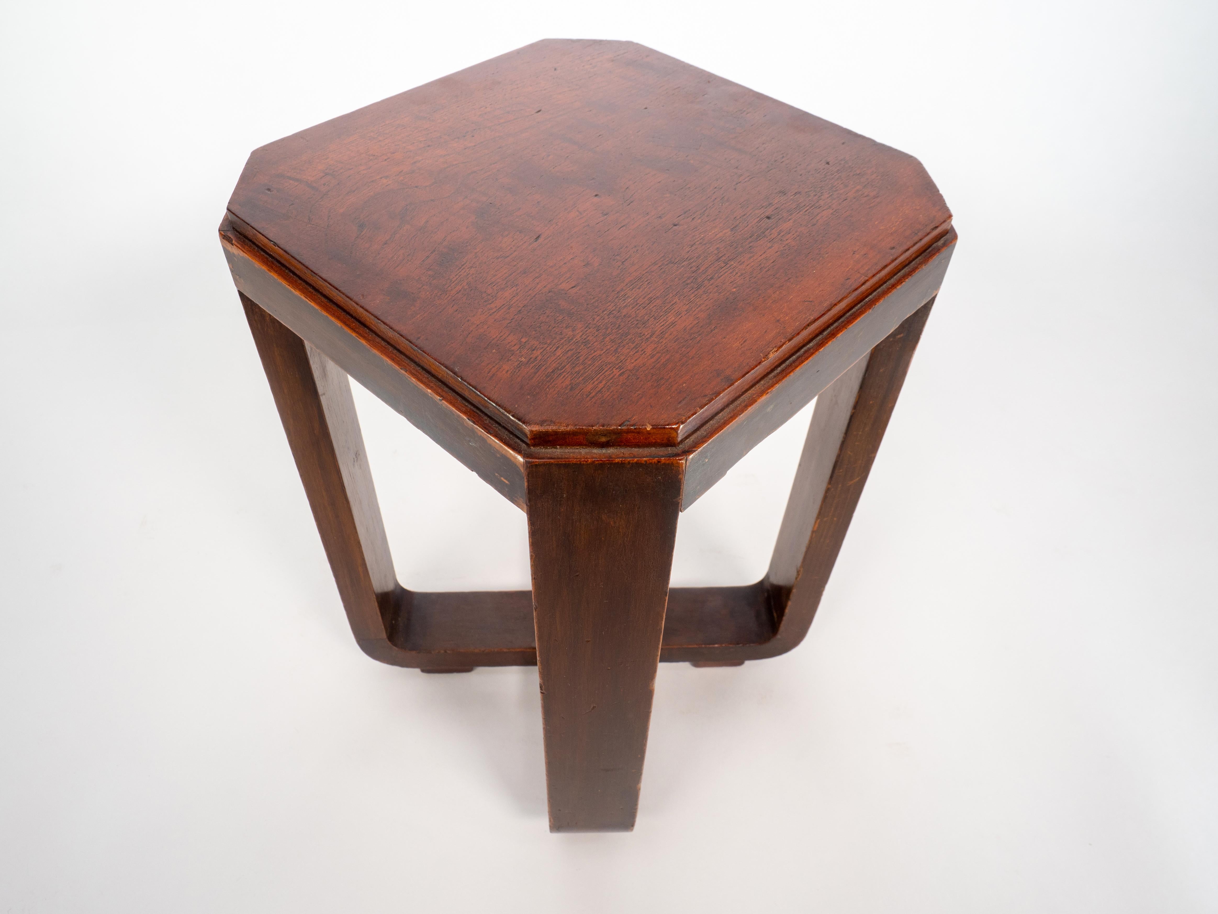 A little Art Deco Walnut side table the legs follow down to a cross stretcher. In Good Condition For Sale In London, GB