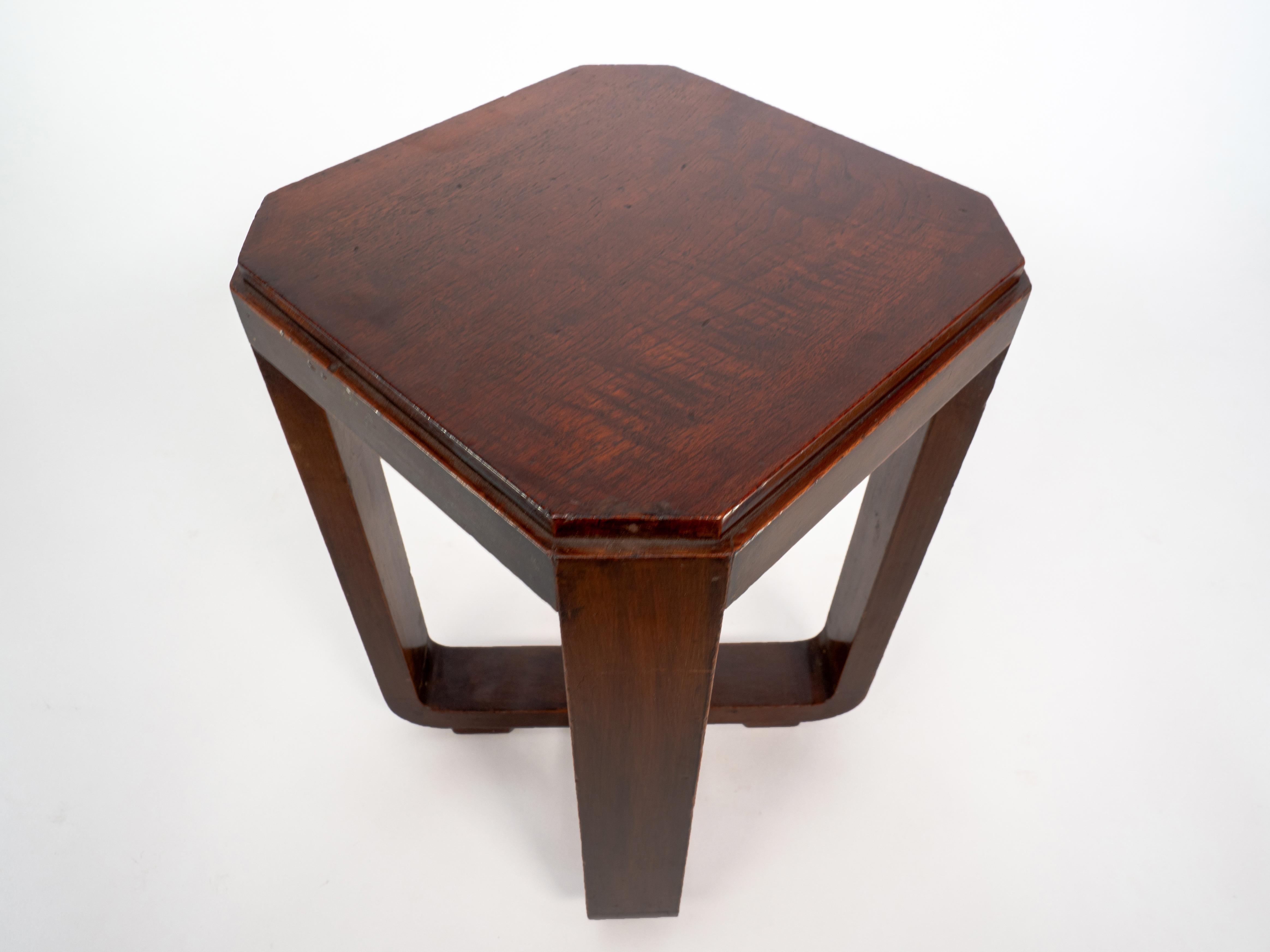 A little Art Deco Walnut side table the legs follow down to a cross stretcher. For Sale 1