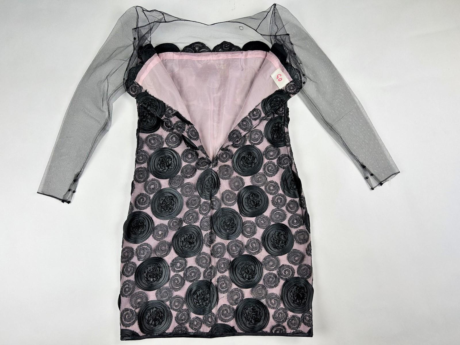 A little black Couture evening dress in embroidered tulle  - France Circa 1968 For Sale 5