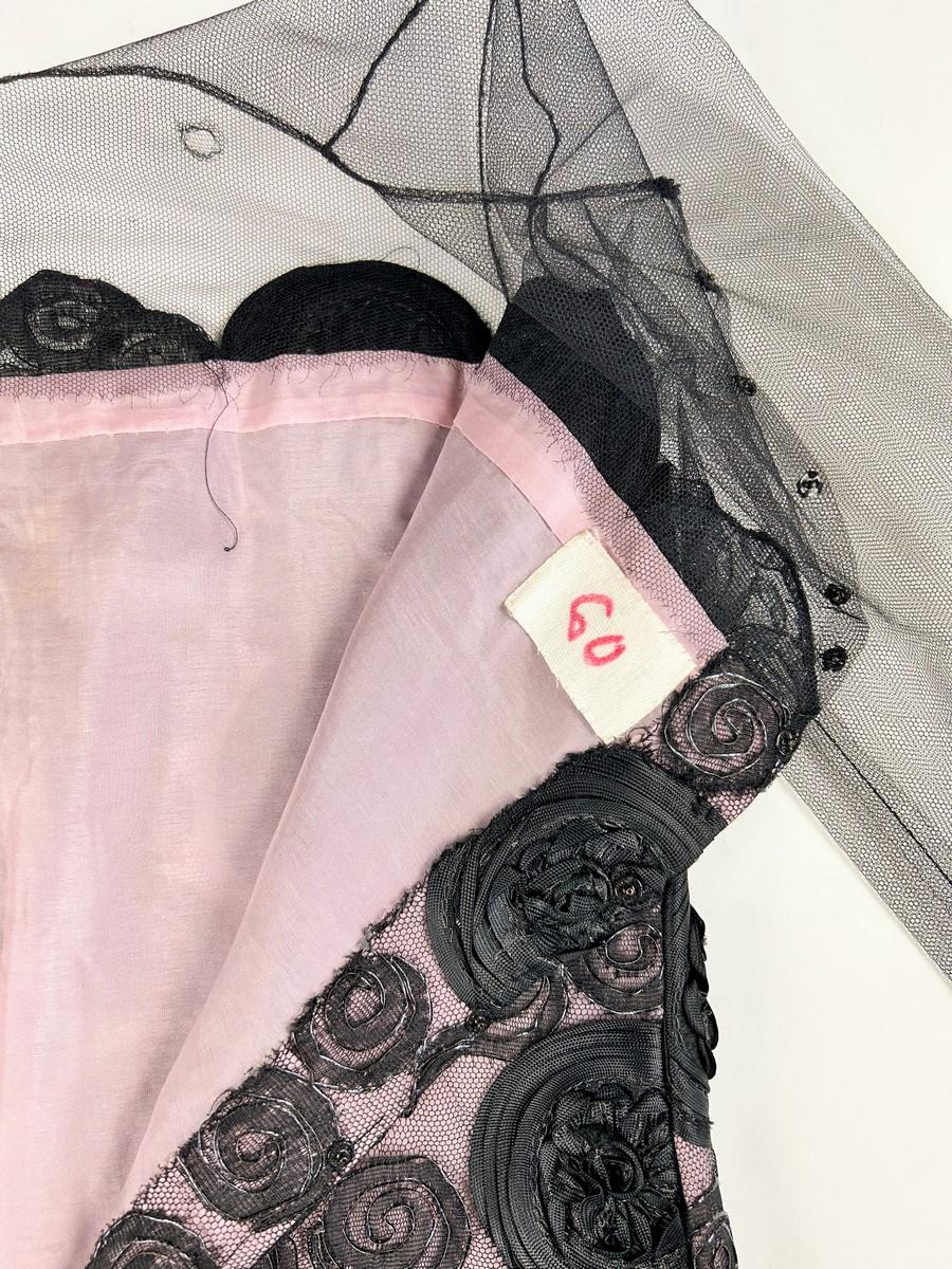 A little black Couture evening dress in embroidered tulle  - France Circa 1968 For Sale 6