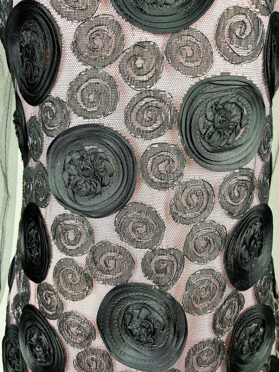 Black A little black Couture evening dress in embroidered tulle  - France Circa 1968 For Sale