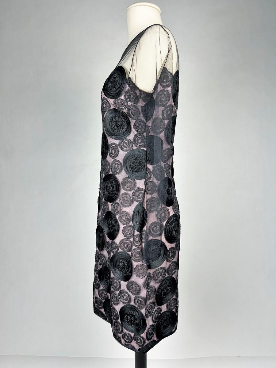 A little black Couture evening dress in embroidered tulle  - France Circa 1968 For Sale 2