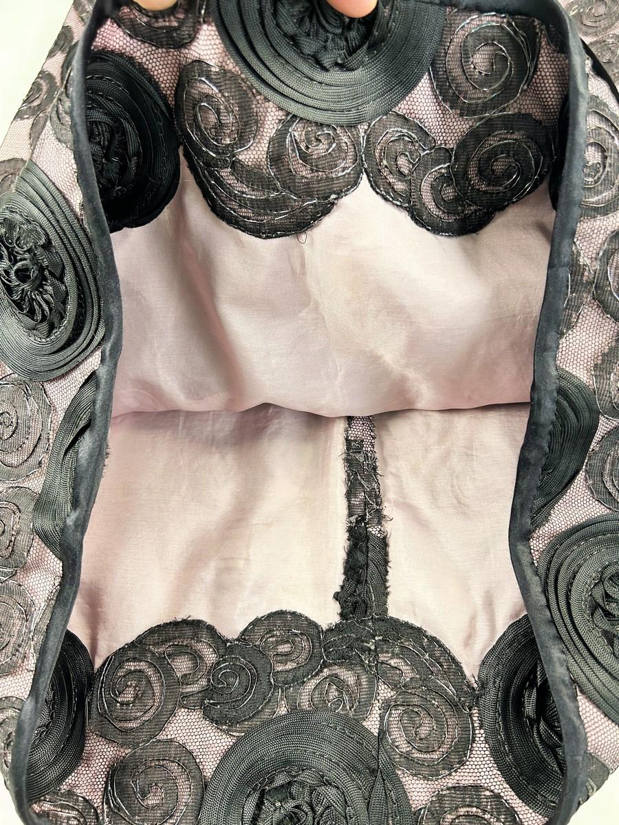 A little black Couture evening dress in embroidered tulle  - France Circa 1968 For Sale 4