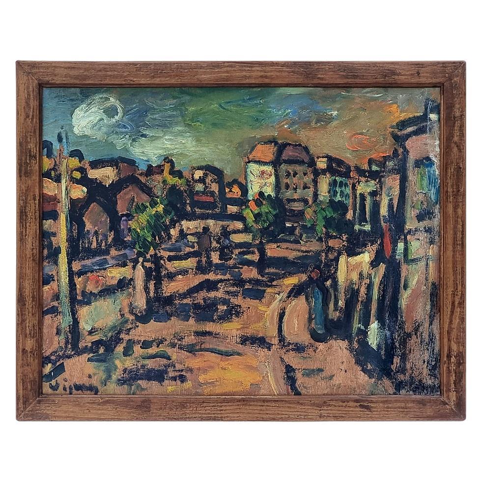 "A Lively Paris Street", Oil Painting On Plywood By Sylvain Vigny, France 20th