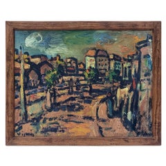 "A Lively Paris Street", Oil Painting On Plywood By Sylvain Vigny, France 20th