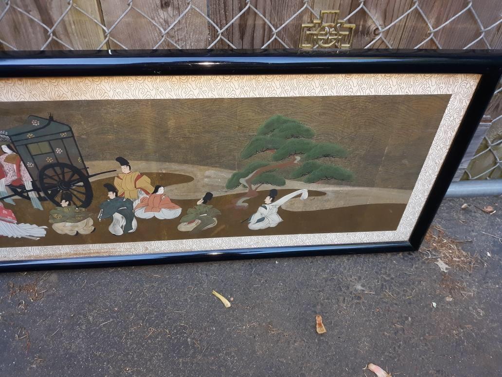 Verre Grande peinture japonaise horizontale ancienne en vente